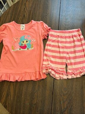 Smock Monkey 5T  Pink Mermaid Short Set